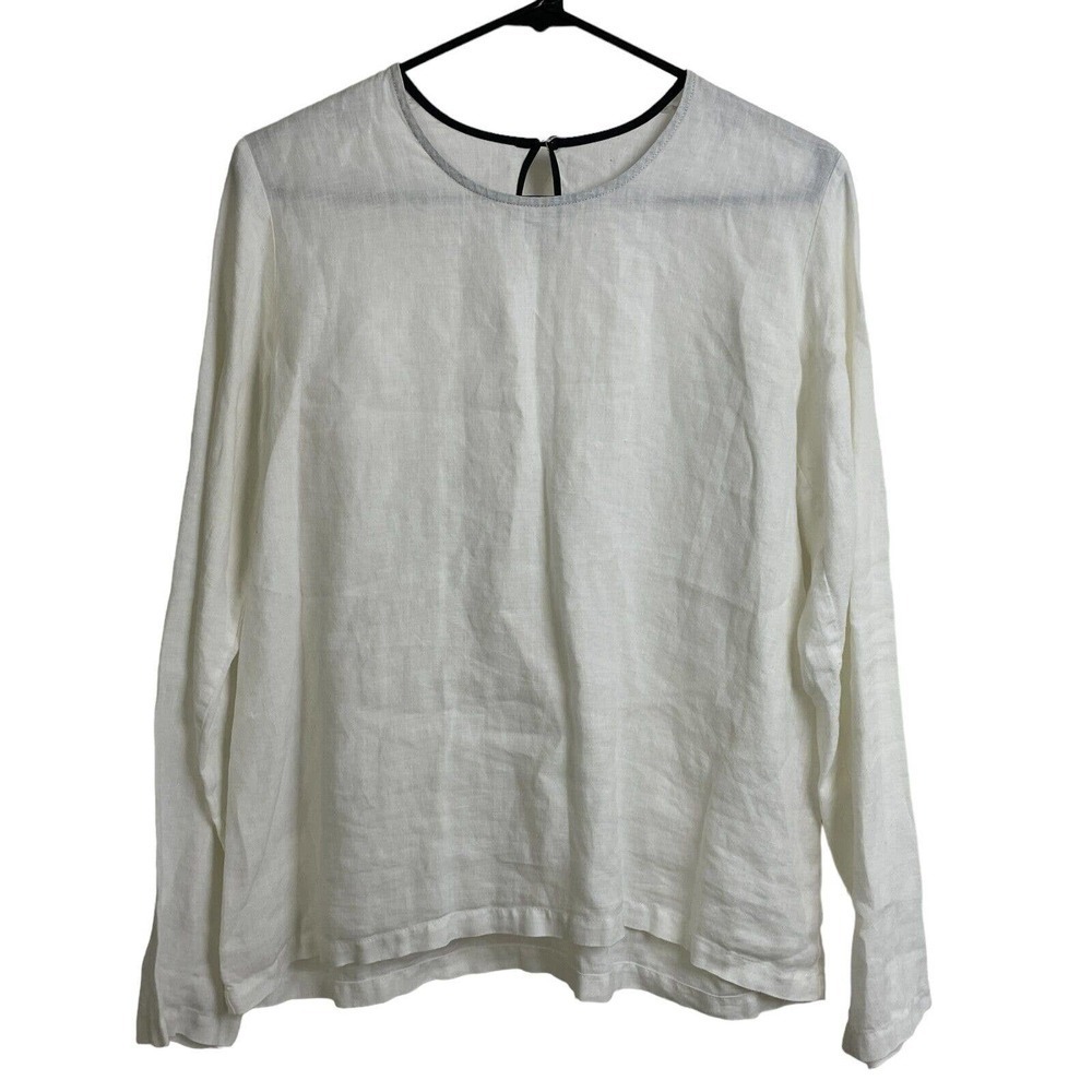 VDJ Le Vestaire de Jeanne Long Sleeve Linen Top Womens White Keyhole France